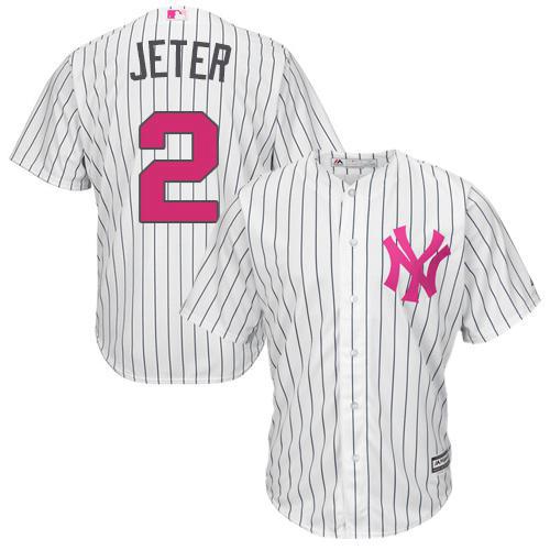 Yankees #2 Derek Jeter White Strip New Cool Base Mother's Day Stitched MLB Jersey